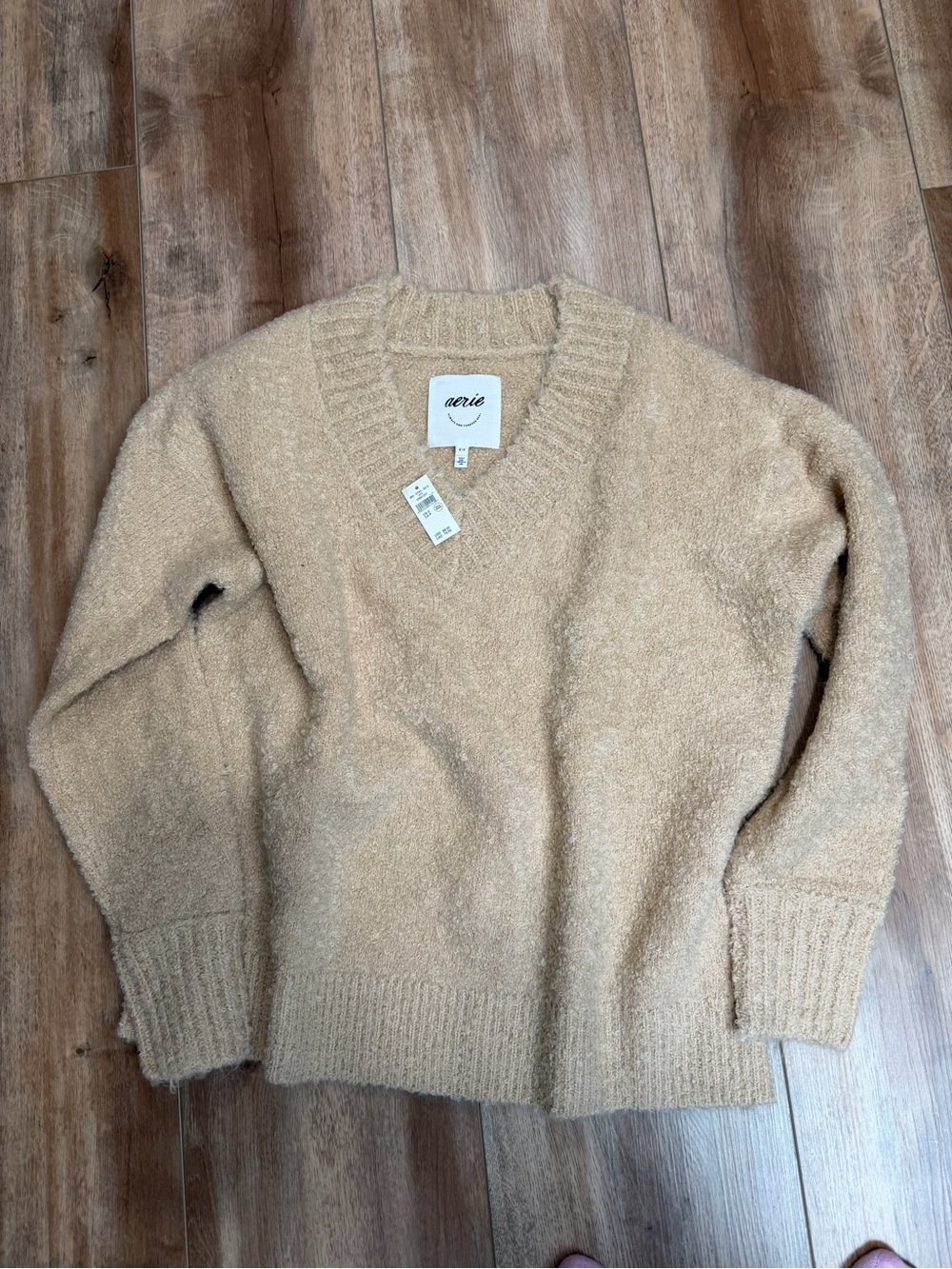 aerie V-Neck Sweater in Tan